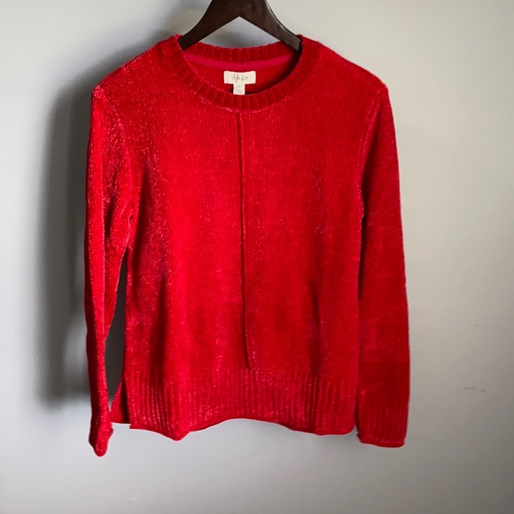 NWT! Style And Co Ladies Red Fuzzy Crew Neck - Picture 1 of 6